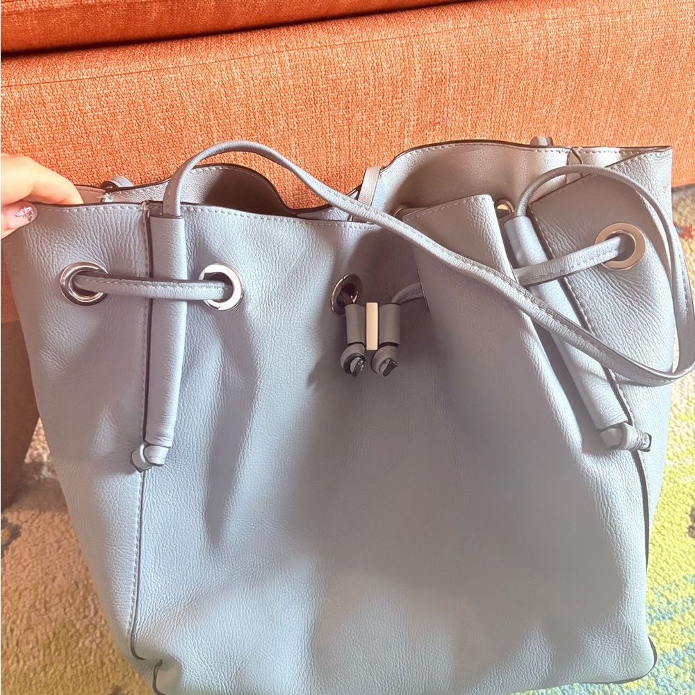 Gray Leather Tote Bag